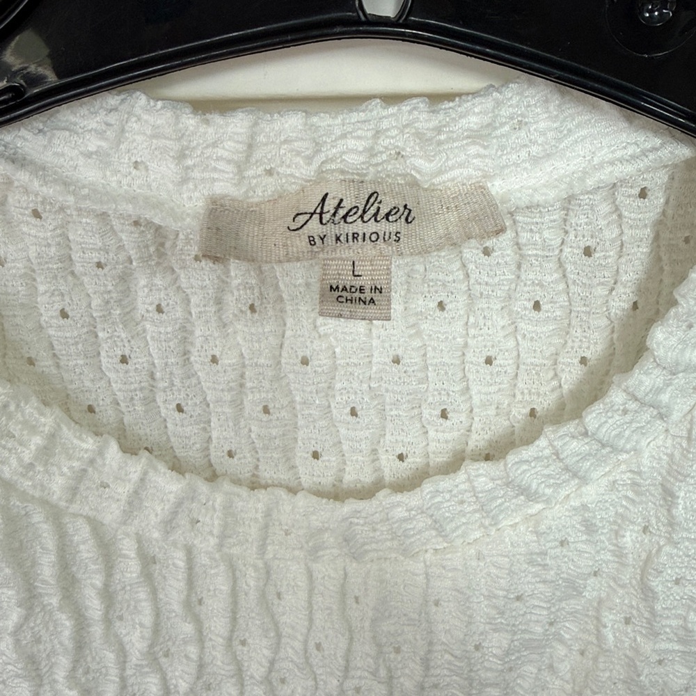 Atelier Women’s White Ruffle Sleeve Knit Top Large - Picture 4 of 7